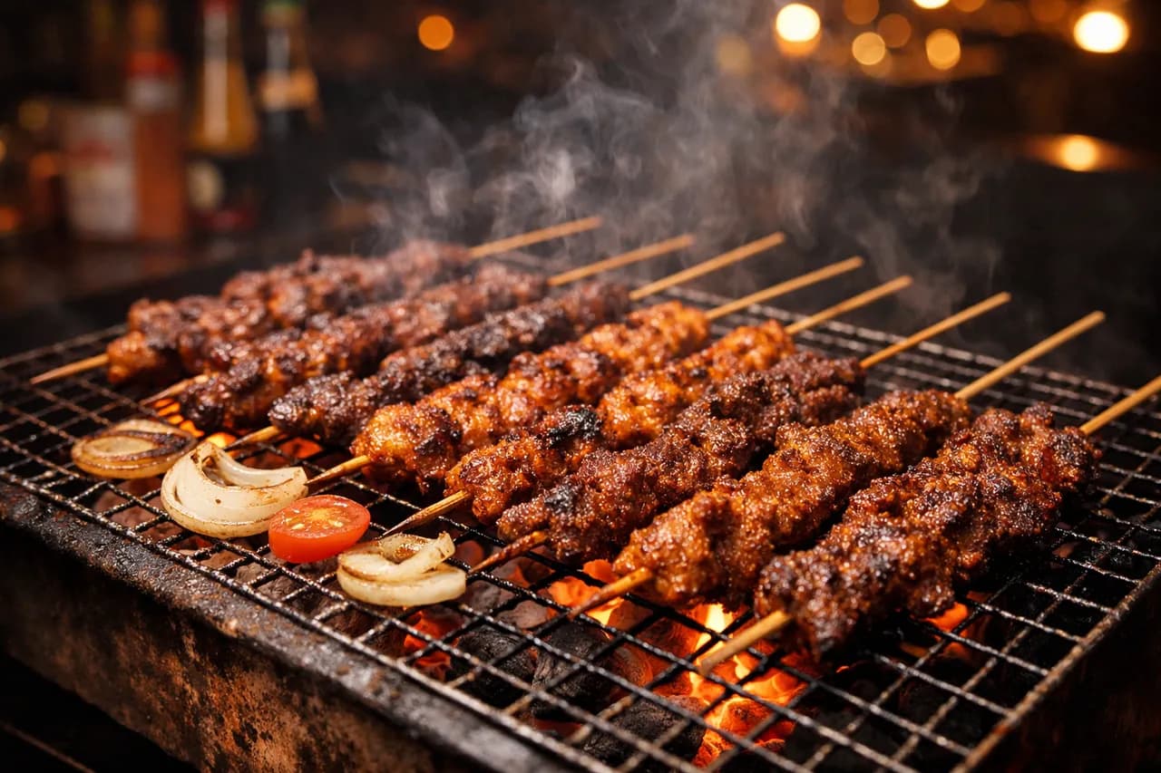 Freshly grilled beef suya skewers spiced with house yaji at SuyaBranch